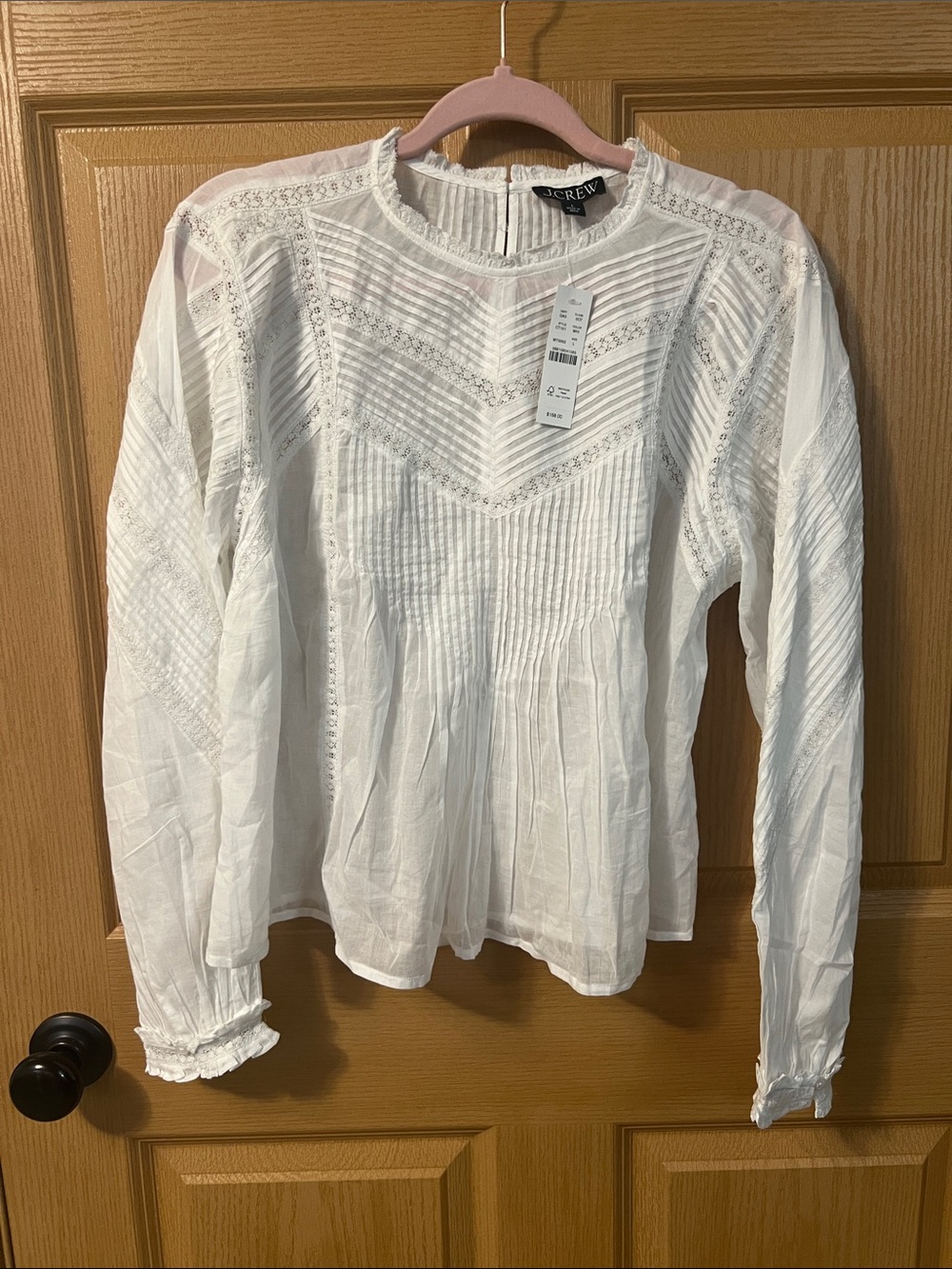 Beautiful NWT J. Crew Long Sleeve White Lace-Panel Blouse MSRP $168